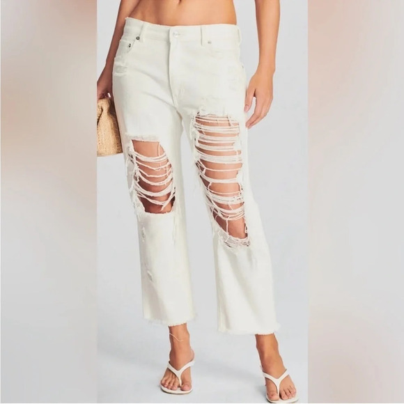 SER.O.YA Omar Optic White Distressed Boyfriend Jeans Relaxed Fit Size 28 - Picture 1 of 16